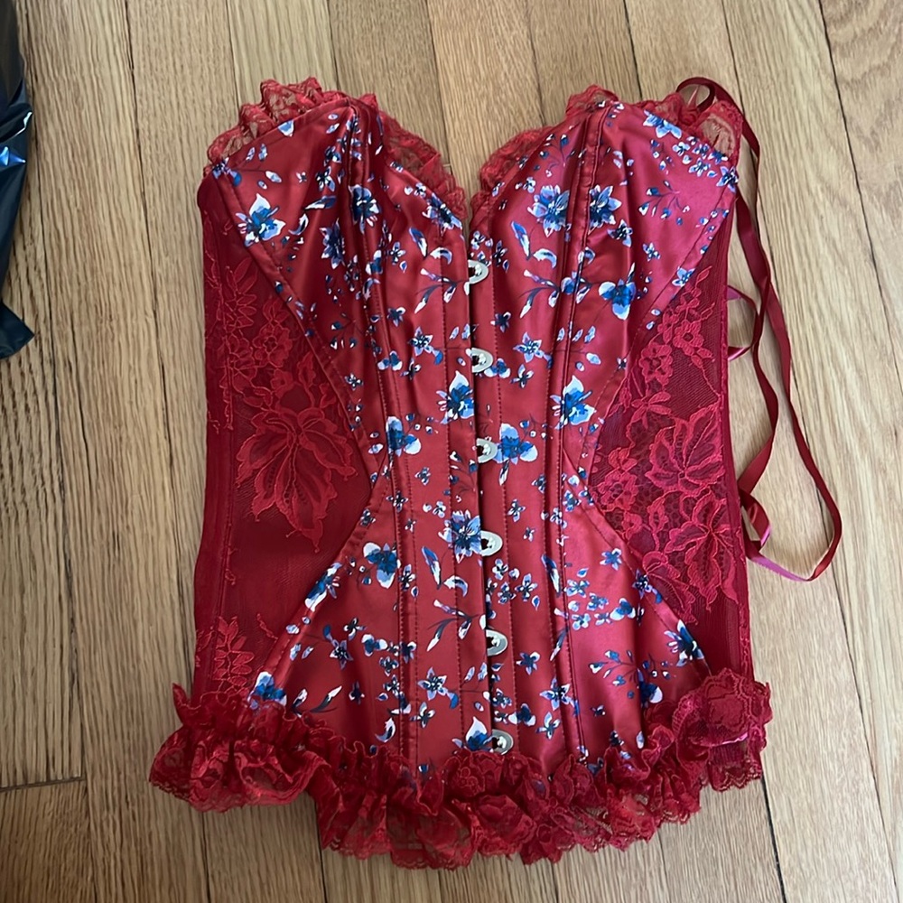 Red floral corset top never worn
